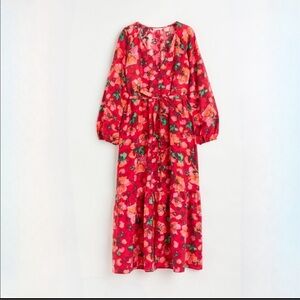 H&M TIE-BELT BALLOON-SLEEVED DRESS Sz SM